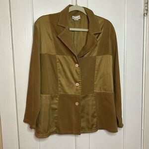 Caren Sport Patchwork Faux Suede Western Button Up Long Sleeve Shirt Top 1X